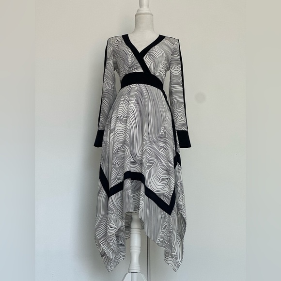 BCBG MaxAzria Asymmetrical lightwave Stripe handkerchief Dress Size XXS NWOT - Picture 1 of 9